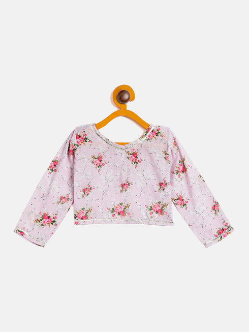 Vastramay SISHU Girl's Printed Linen Crop Top And Ruffle Skirt Set